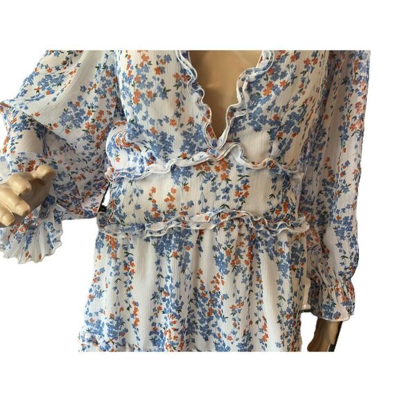 Xicks Floral V-Neck Ruffled Long Sleeve Mini Dress Missing Button Size Large - Picture 4 of 16